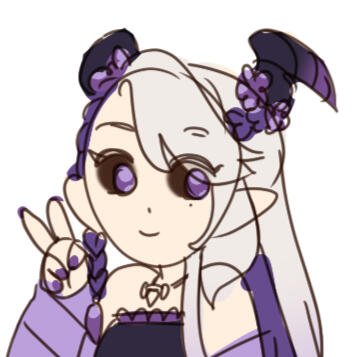 Headshot of Vtuber Nulla Nocturnus. Long white hair, purple eyes with black sclera, one horn and one broken horn, and a shark tooth necklace.